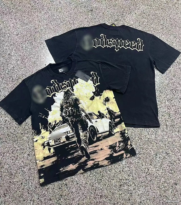 Godspeed Gunfight Print Vintage-Style Black T-Shirt