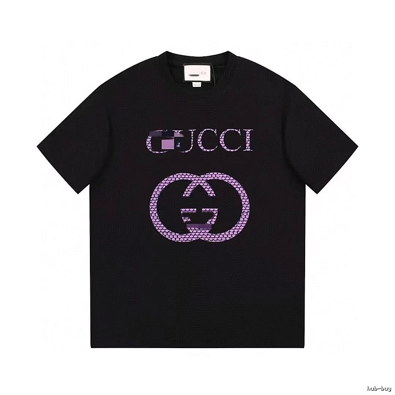 Gucci Double G Trendy Style Black and Purple Short Sleeve T-Shirt