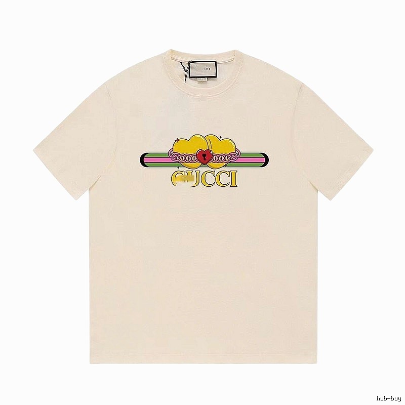 Gucci Double Heart Print Casual Style Off-White T-Shirt