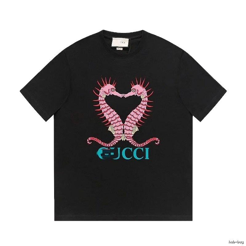 Gucci Double Seahorse Print Trendy Style Black T-Shirt