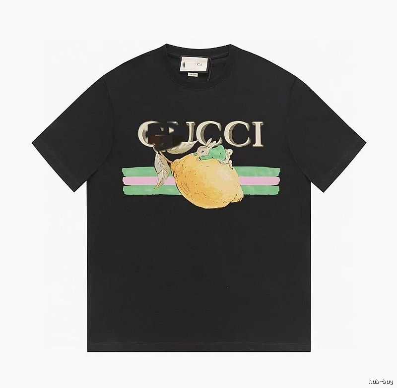 Gucci Lemon Print Casual Style Black T-shirt
