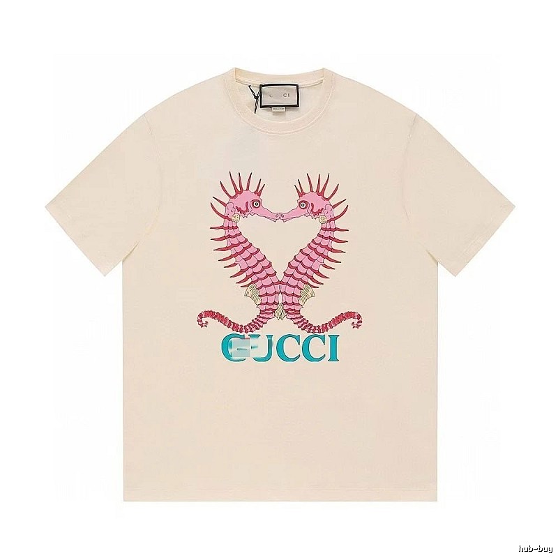 Gucci Seahorse Print Trendy Off-white Short Sleeve T-shirt