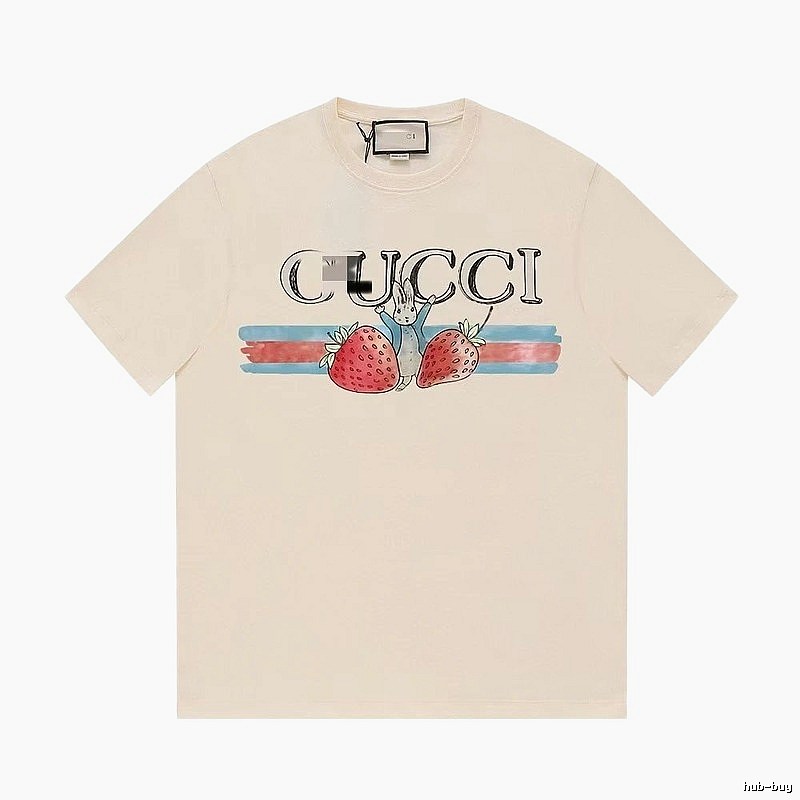 Gucci Strawberry Rabbit Print Vintage Off-white Short Sleeve T-Shirt