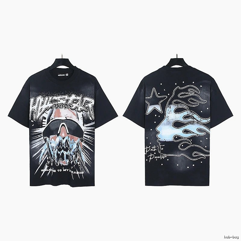 Hellstar Flame Print Street Style Black T-Shirt