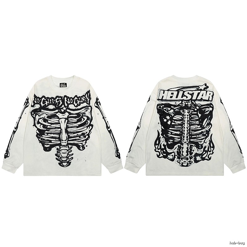 Hellstar Skull Print Dark Style Off-white Long Sleeve T-Shirt