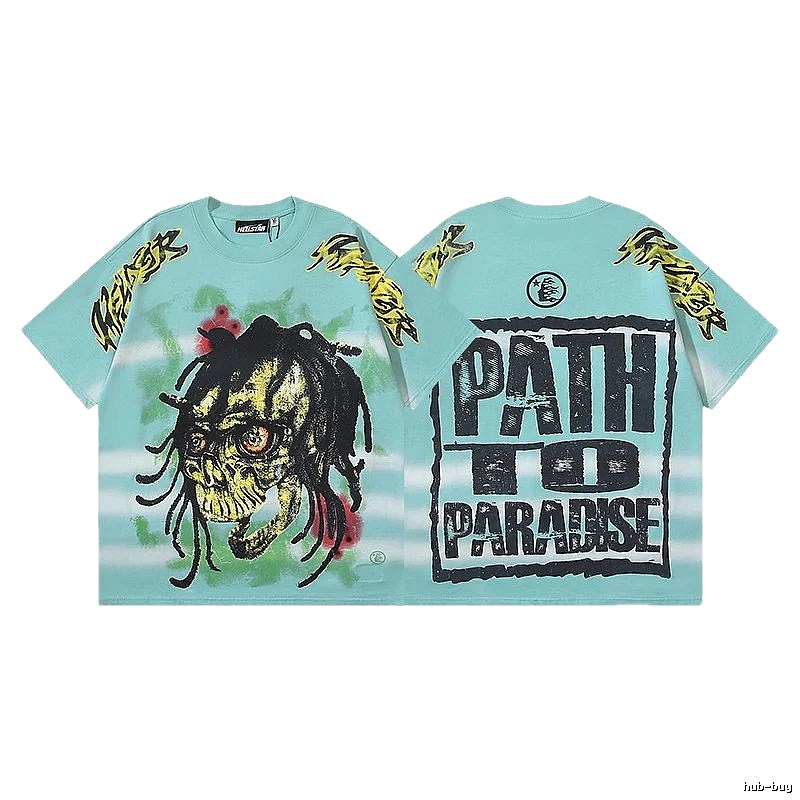 Hellstar Skull Print Street Style Light Blue T-shirt