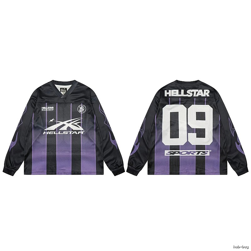 Hellstar Sporty Street Style Black and Purple Long-Sleeve Jersey