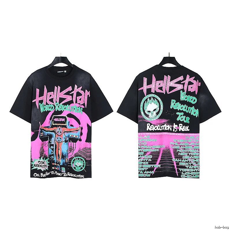 Hellstar World Revolution Tour Street Style Black & Pink Short Sleeve T-Shirt