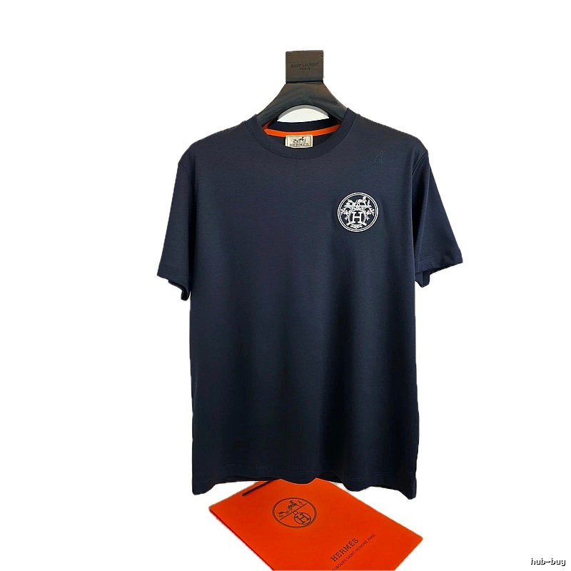Hermès classic simple style navy blue T-shirt