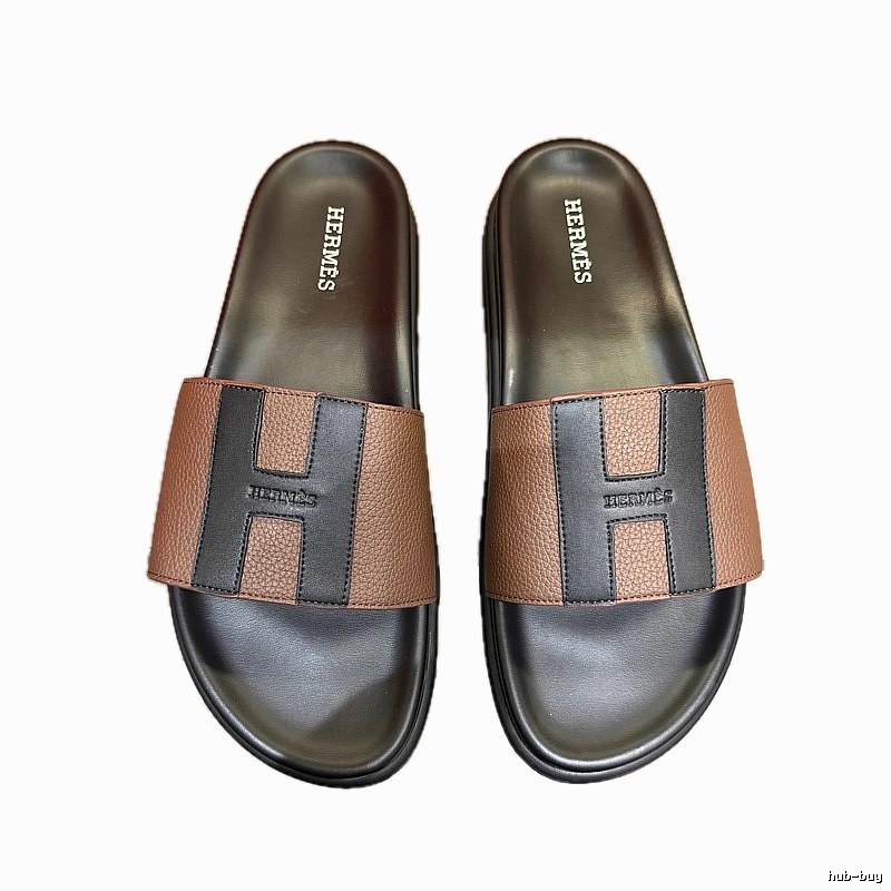 Hermès H Collection Minimalist Black & Brown Color-block Slide Sandals