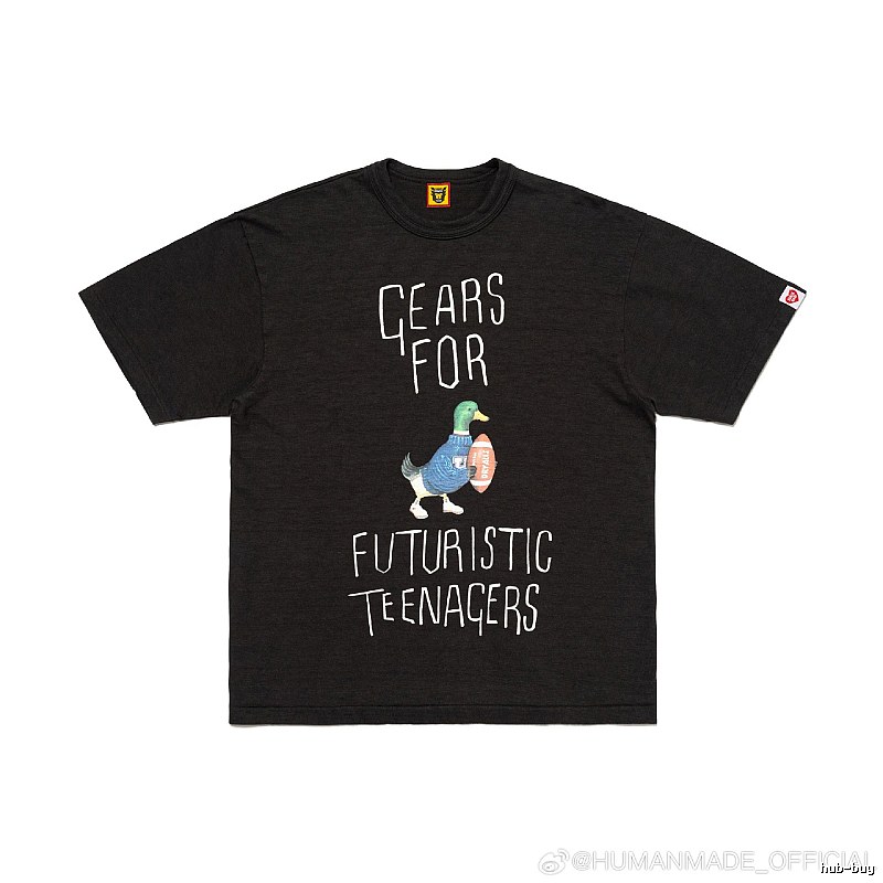 HUMAN MADE Green Duck Print Vintage Style Black T-Shirt