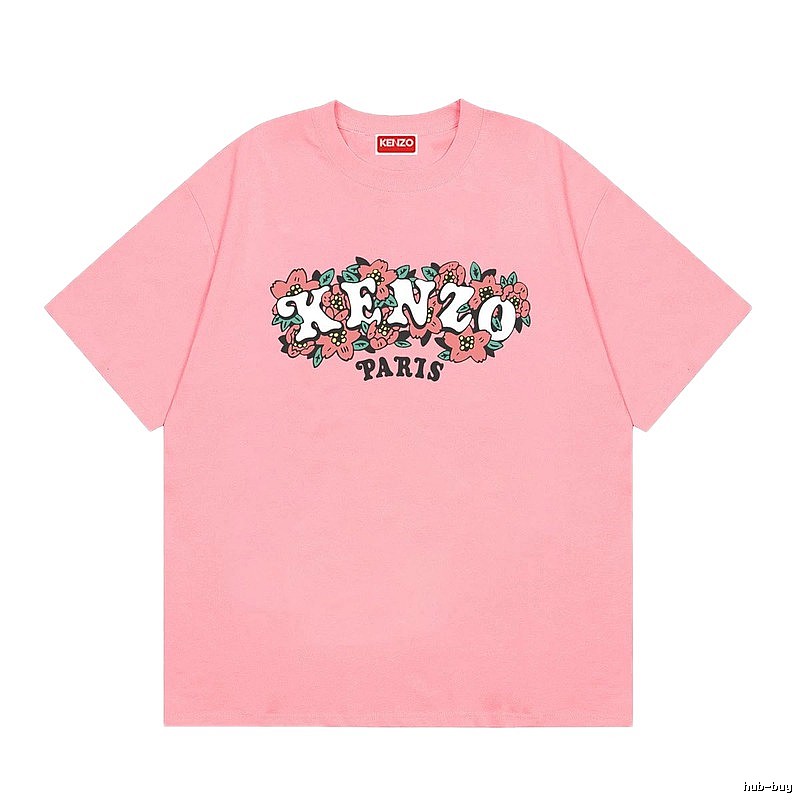 KENZO Trendy Pink Floral Print Short Sleeve T-shirt