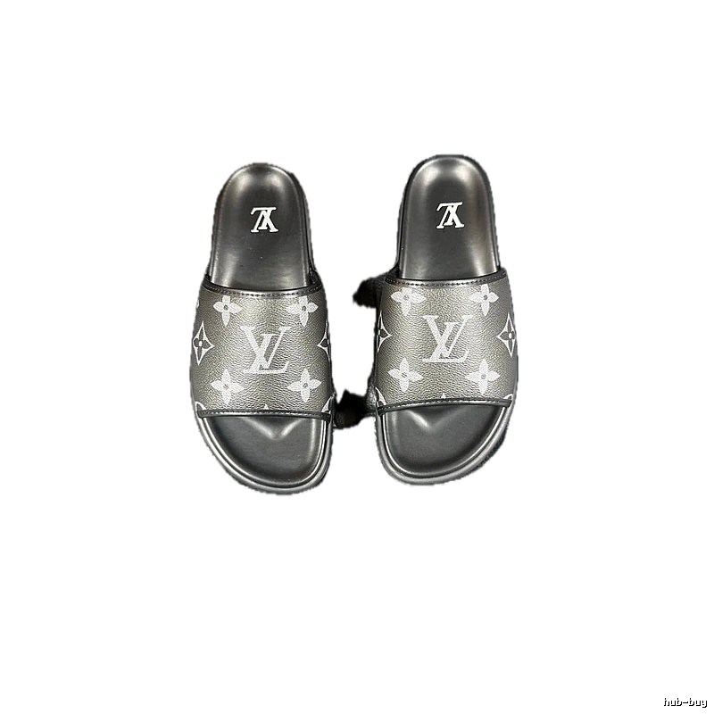 Louis Vuitton Classic Monogram Light Luxury Black and Grey Slide Sandals