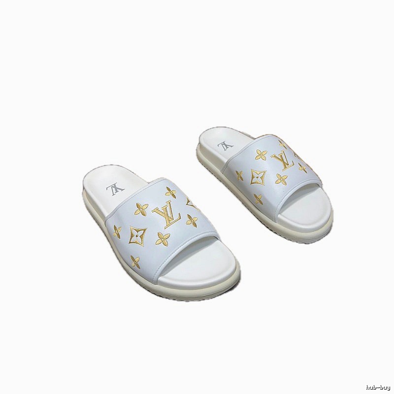 Louis Vuitton Embroidered Monogram Light Luxury Style White Slides