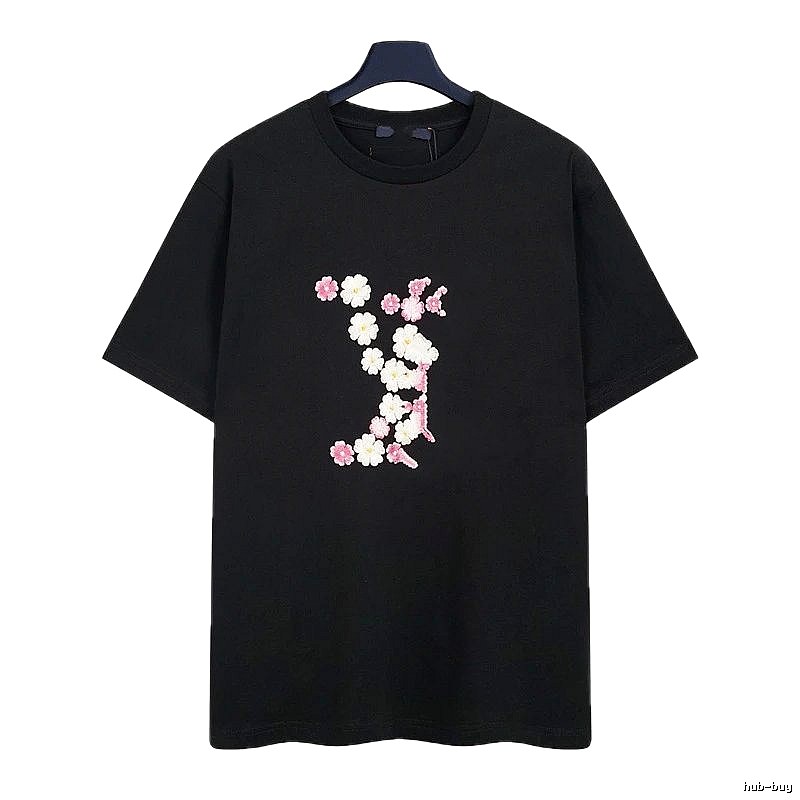 Louis Vuitton Floral Embroidered Casual Black Short-sleeved T-shirt