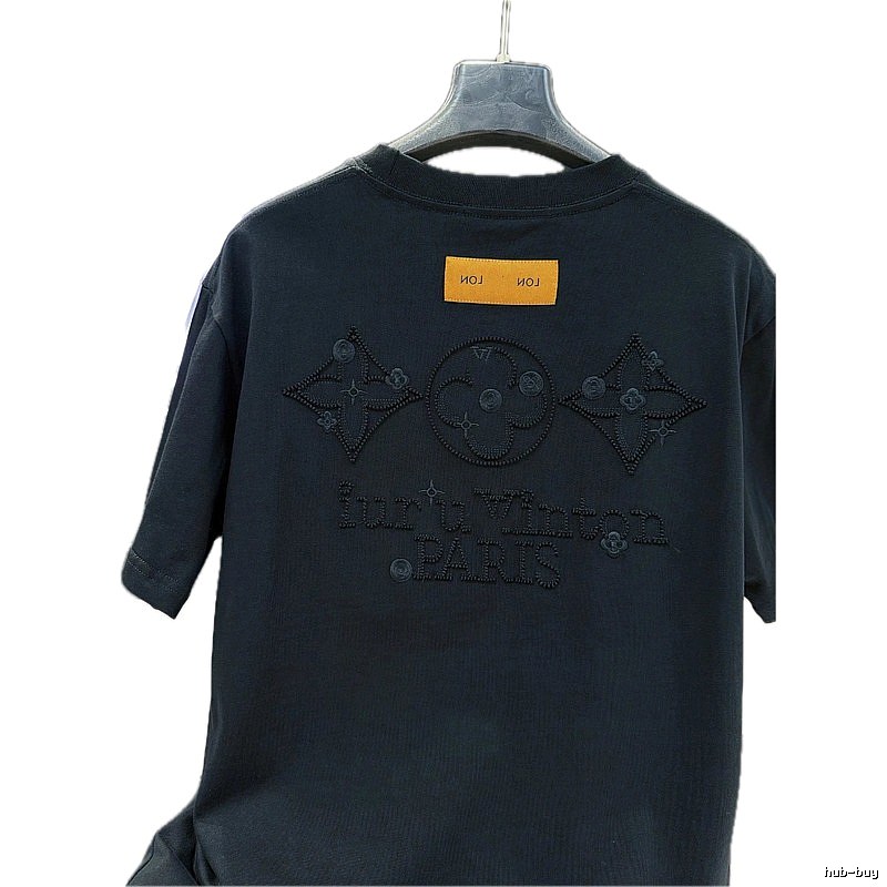 Louis Vuitton Monogram Embroidered Trendy Black Short-sleeve T-shirt