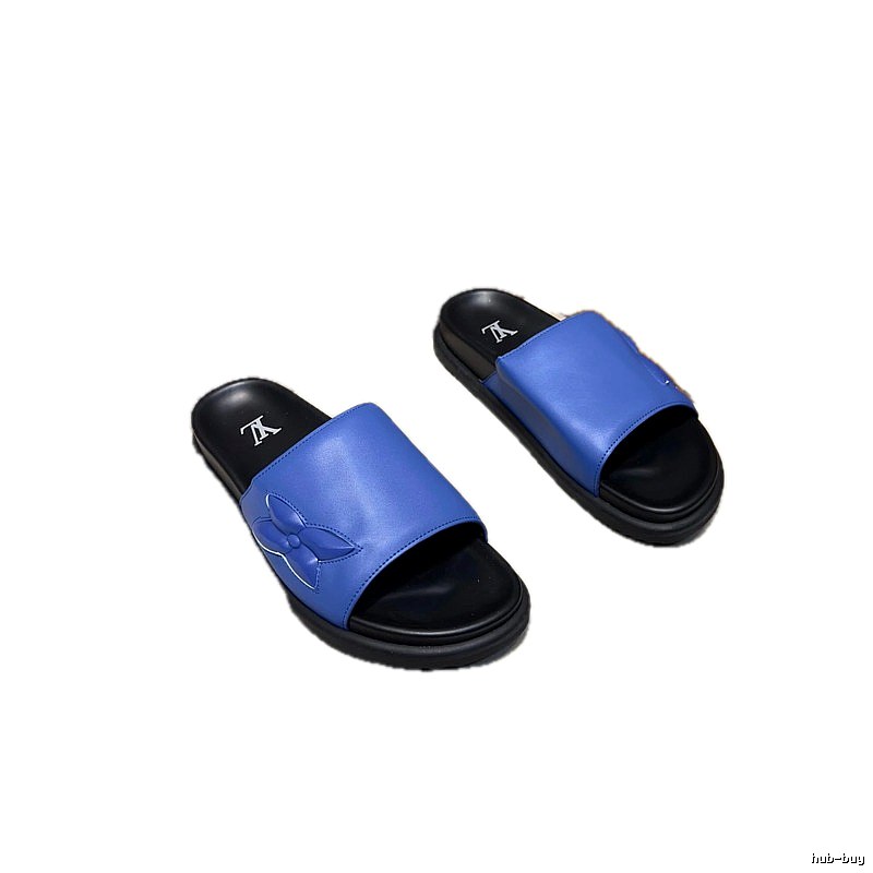 Louis Vuitton Monogram Light Luxury Style Blue Slides