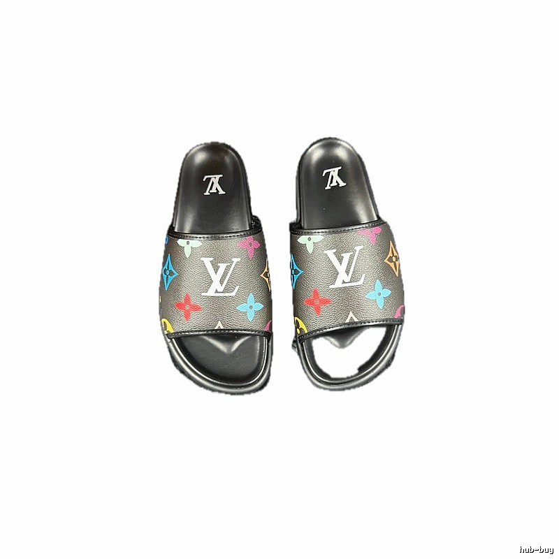Louis Vuitton Monogram Street-style Black-based Multicolor Slide Sandals