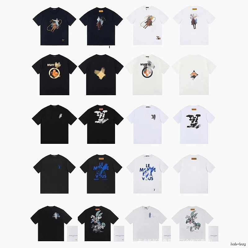 Louis Vuitton Streetwear Printed Black and White Short-sleeve T-shirt
