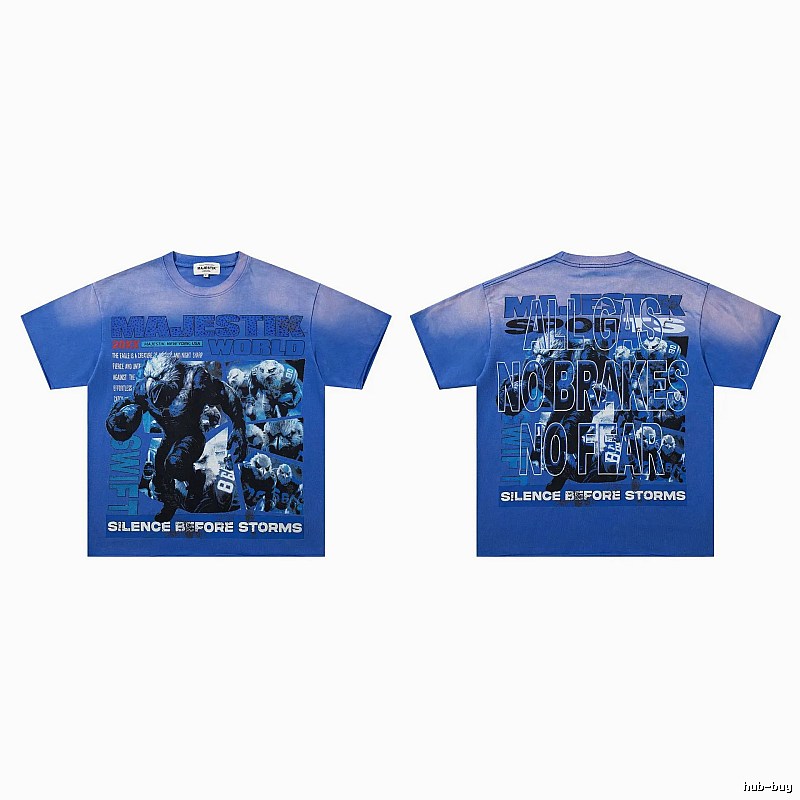 MAJESTIK American Street Style Gradient Blue Printed Short-sleeve T-shirt