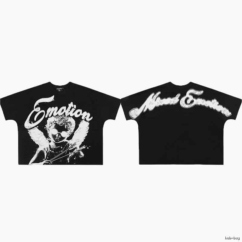 Mixed Emotion Angel Street Style Black T-shirt