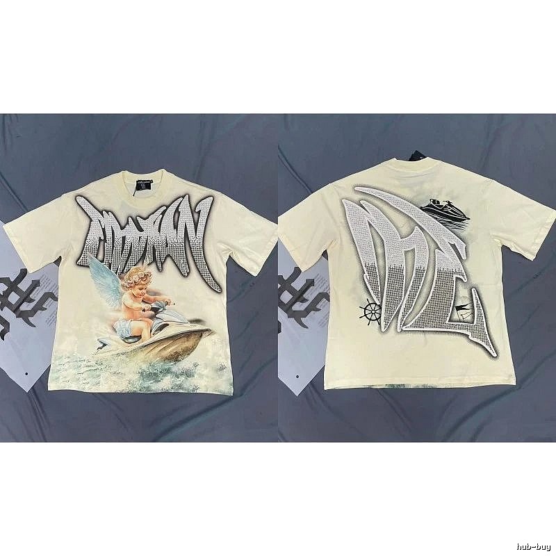 Mixed Emotion Off-white Street-style Angel Print T-shirt