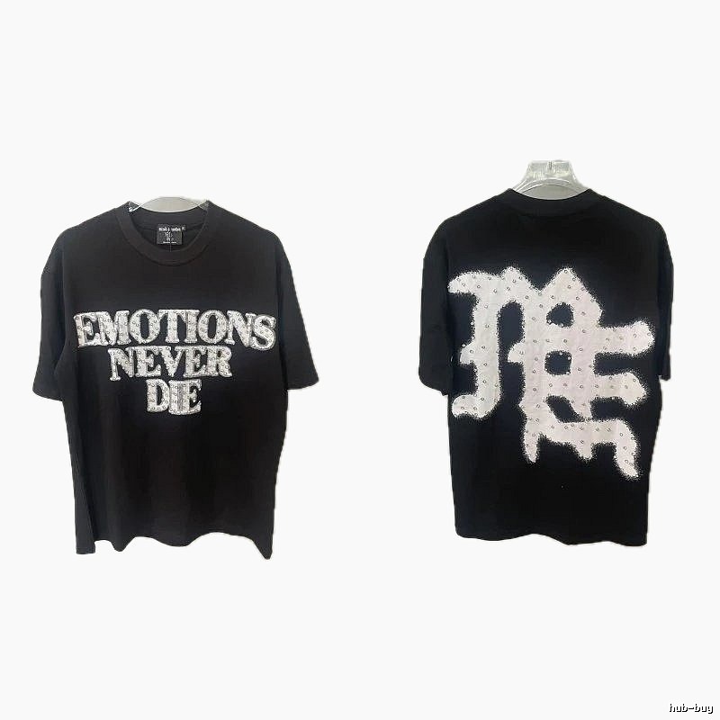 Mixed Emotion Rhinestone Street Style Black Short-sleeve T-shirt