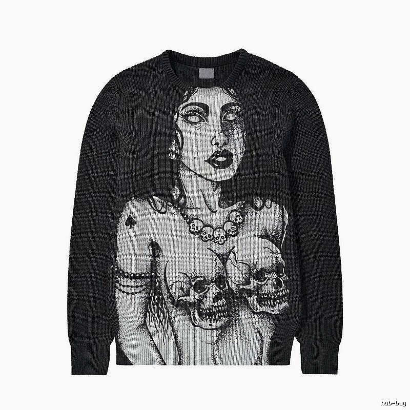 Monogram Anime graphic sweater Black Knit Top for Casual Outfits