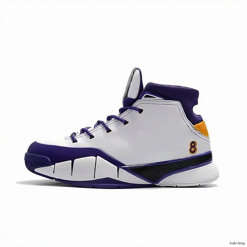Nike Kobe series sports shoes in white and purple.