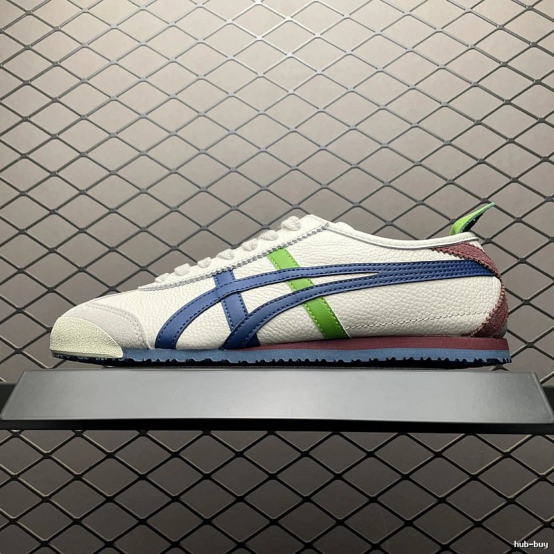 Onitsuka Tiger Cream, Navy and Green Low-Top Sneakers with Retro Court Shape