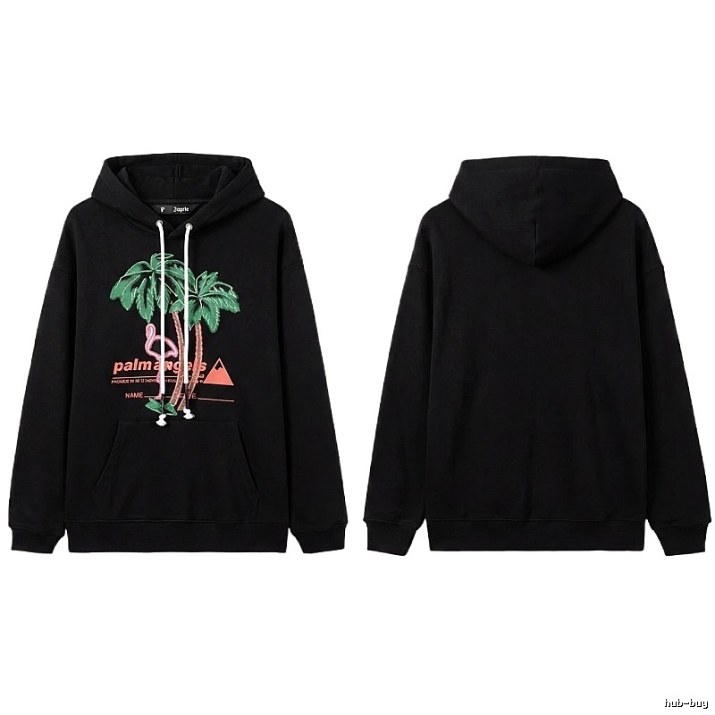 Palm Angels Black Hoodie with Palm Tree Print