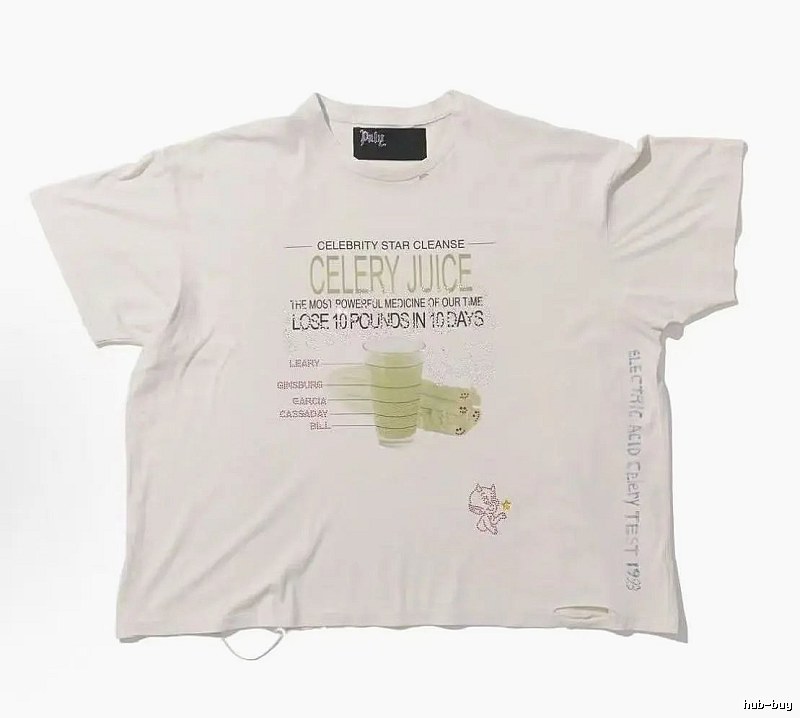 Paly Hollywood Celery Juice Print Vintage Style White T-Shirt
