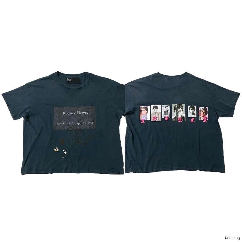 Paly Hollywood Distressed Portrait Print Navy Blue T-Shirt