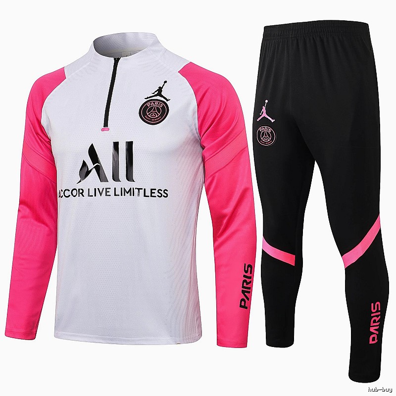Paris Saint-Germain 2021-22 Pink-Sleeve Detail White Training Tracksuit Set Fan Wear