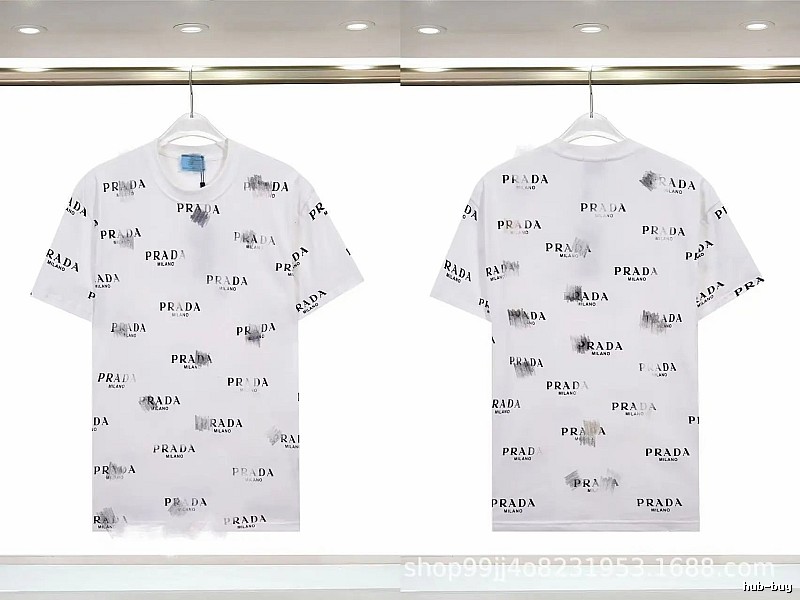 Prada All-over Print Streetwear Style White Short-sleeve T-Shirt