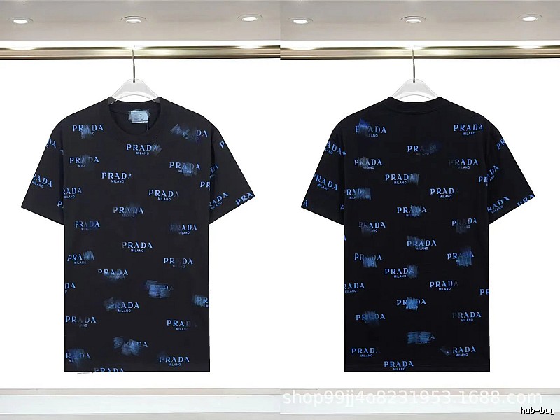 Prada All-over Printed Streetwear Style Black Short-sleeve T-shirt