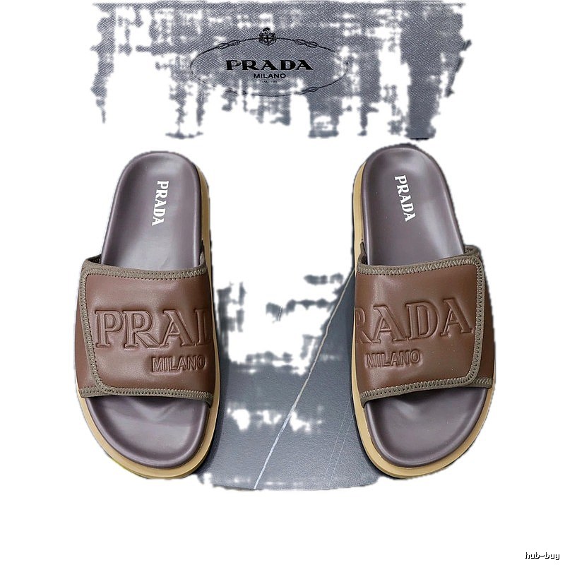 Prada Embossed Collection Casual Style Brown Slide Sandals