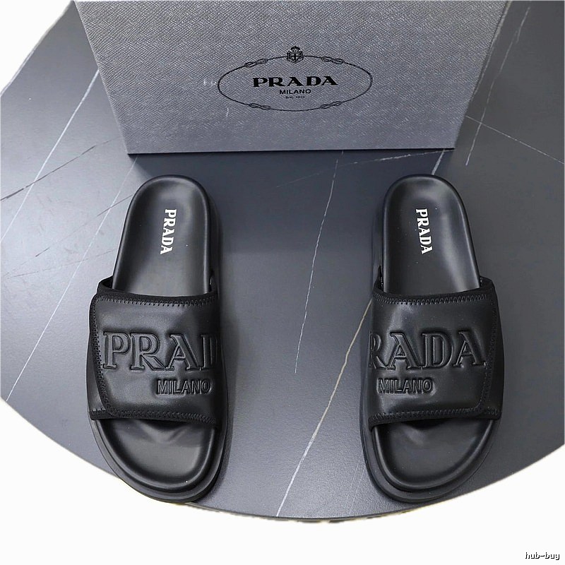 Prada Embossed Trendy Cool Style Black Slippers