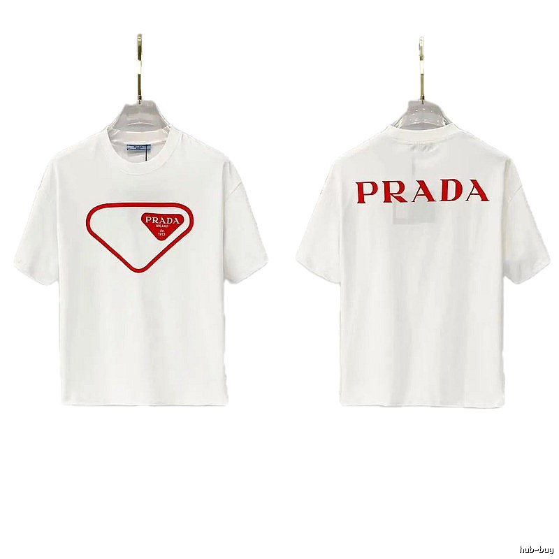 Prada Inverted Triangle Minimalist Style White Short-sleeve T-shirt