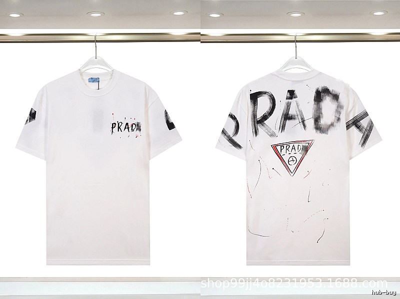 Prada Triangle Logo Graffiti Street Style White Short-sleeve T-shirt