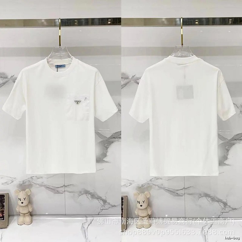 Prada Triangle Logo Minimalist Style White Short-sleeve T-shirt
