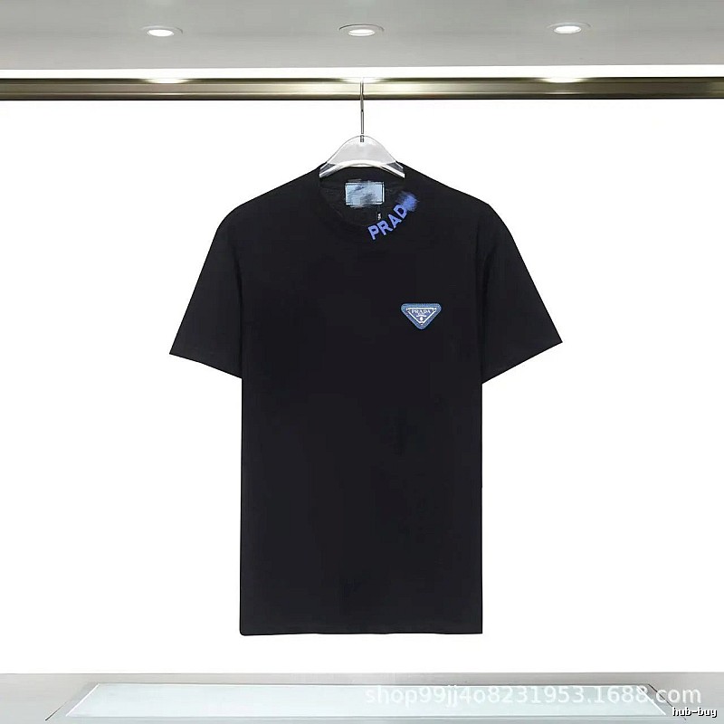 Prada Triangle Logo Streetwear Style Black T-shirt