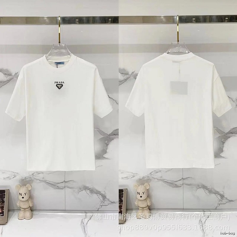 Prada Triangular Logo Minimalist Style White Short-sleeve T-shirt