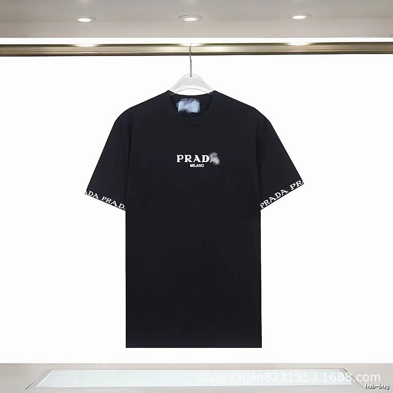 Prada Webbing Trendy Style Black Short-sleeve T-shirt