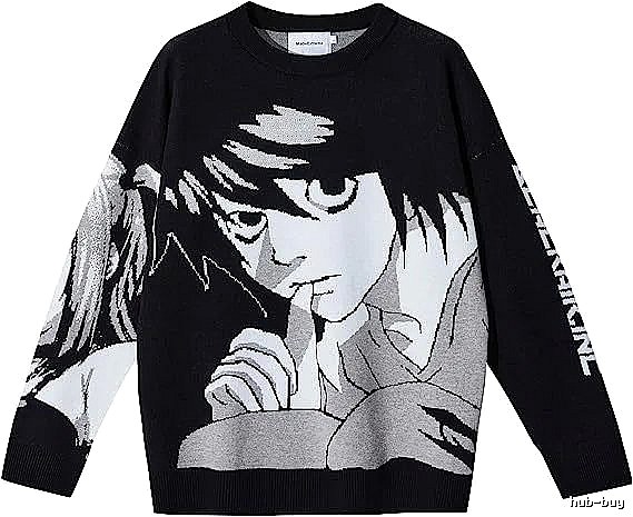 Premium Style Anime graphic sweater Black Knit Top for Minimal Outfits