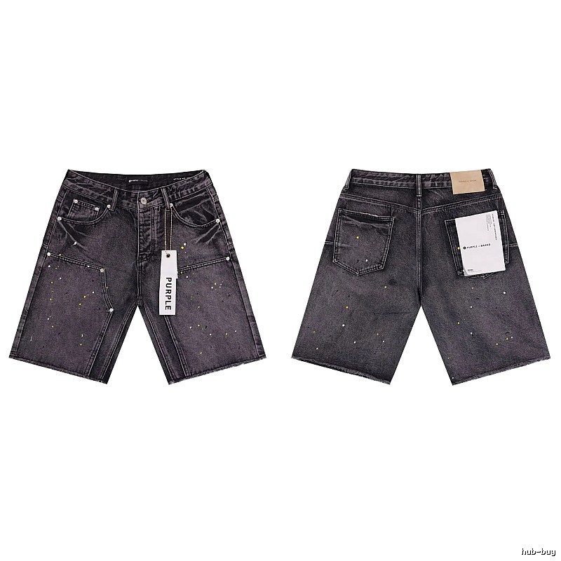 Purple Godspeed Ink-splattered Black and Grey Denim Shorts