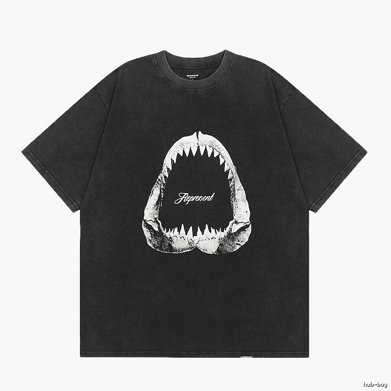 Represent Shark Print Vintage Style Black T-Shirt