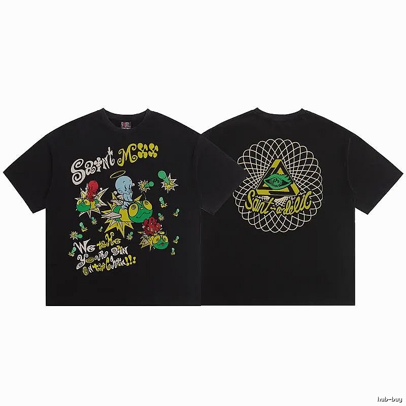 SAINT Cartoon Graffiti Street Style Black T-Shirt