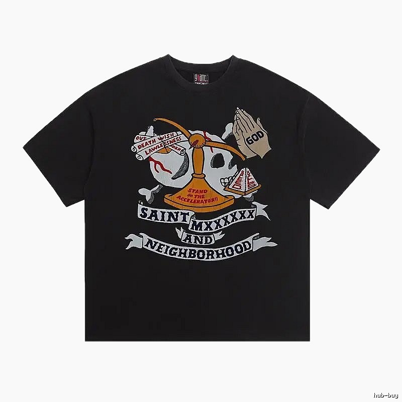 SAINT Skull Print Street Style Black T-Shirt
