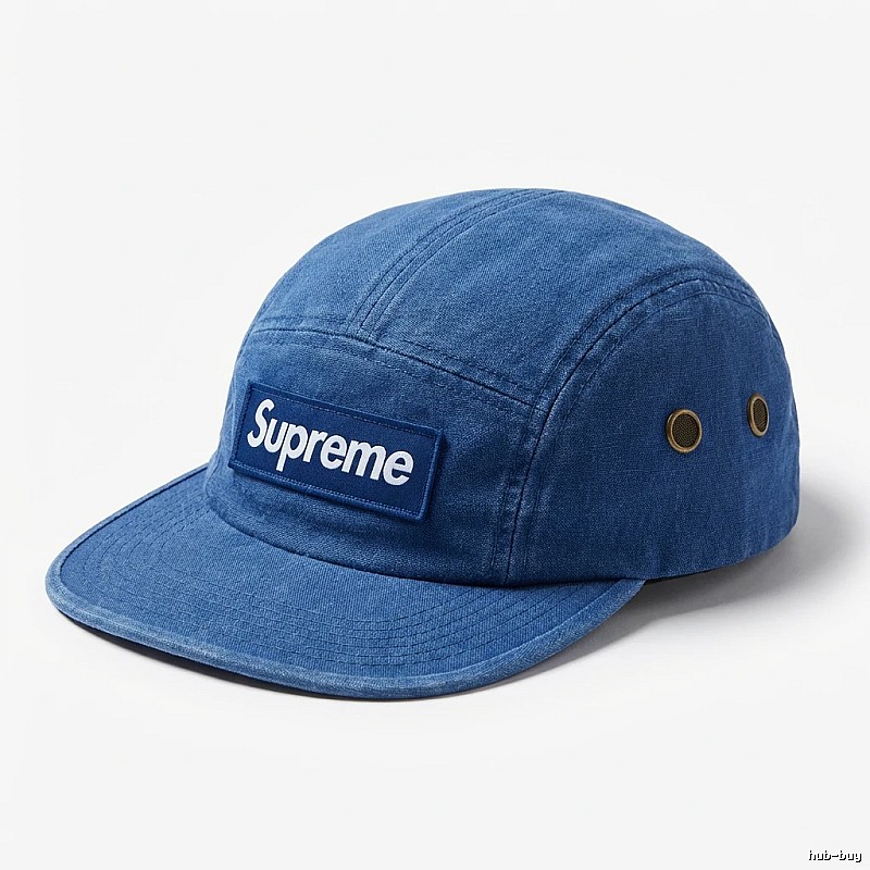 Simple-style blue hat with Supreme patch